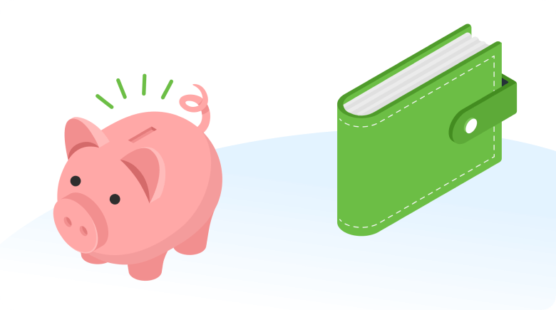 Pink Piggy Bank and Green Wallet