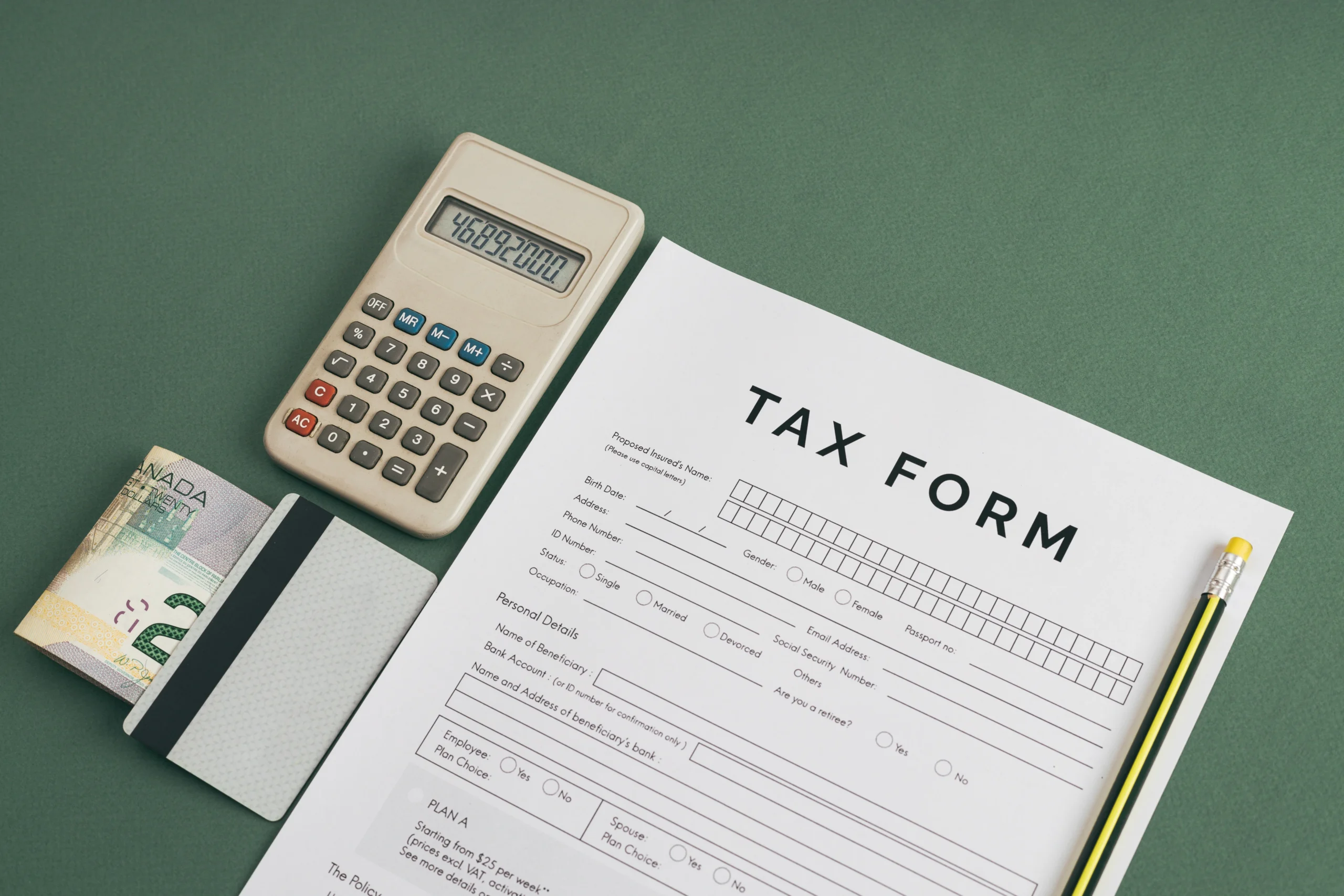 tax documents laid out on a table